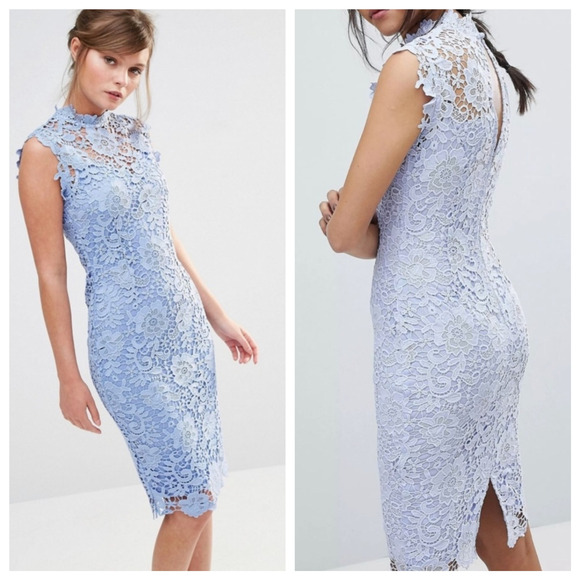 Paper Dolls London Lace Pencil Dress UK 10 US 6 Blue Knee Length Cocktail Luxe - Picture 1 of 15